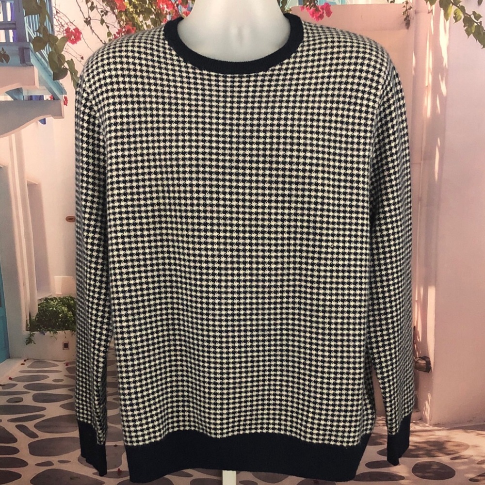 J. Crew 100% Cashmere Navy Blue Houndstooth Crewneck Sweater